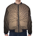 Ancient Yggdrasil Tree Print Zip Sleeve Bomber Jacket
