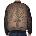 Ancient Yggdrasil Tree Print Zip Sleeve Bomber Jacket