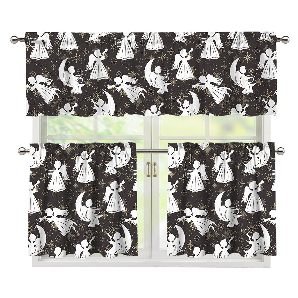 Angel And Snowflake Pattern Print 3 Piece Kitchen Curtains