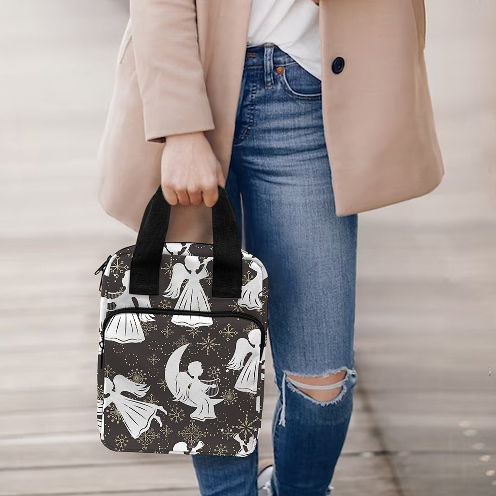 Angel And Snowflake Pattern Print Bible Tote Bag