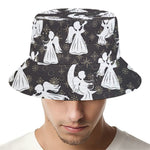 Angel And Snowflake Pattern Print Bucket Hat