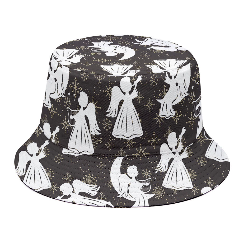 Angel And Snowflake Pattern Print Bucket Hat