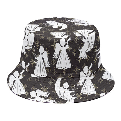 Angel And Snowflake Pattern Print Bucket Hat