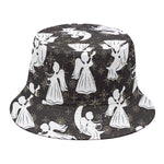 Angel And Snowflake Pattern Print Bucket Hat