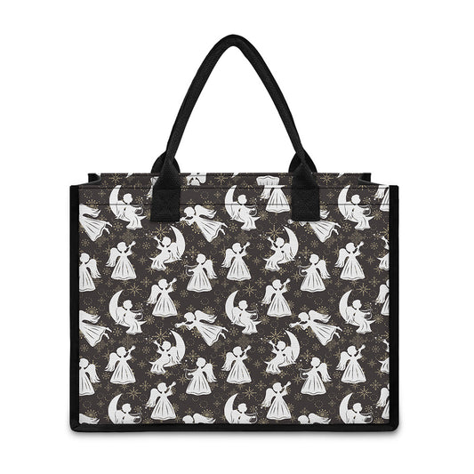 Angel And Snowflake Pattern Print Canvas Tote Bag