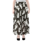 Angel And Snowflake Pattern Print Chiffon Maxi Skirt