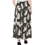 Angel And Snowflake Pattern Print Chiffon Maxi Skirt