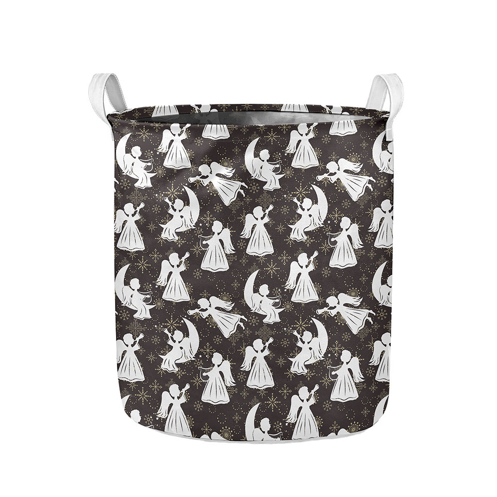Angel And Snowflake Pattern Print Collapsible Laundry Basket