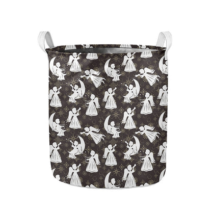 Angel And Snowflake Pattern Print Collapsible Laundry Basket