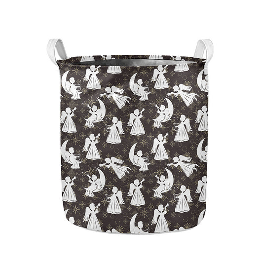 Angel And Snowflake Pattern Print Collapsible Laundry Basket