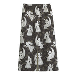 Angel And Snowflake Pattern Print Cotton Front Slit Maxi Skirt
