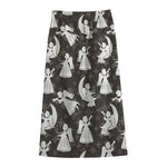 Angel And Snowflake Pattern Print Cotton Front Slit Maxi Skirt