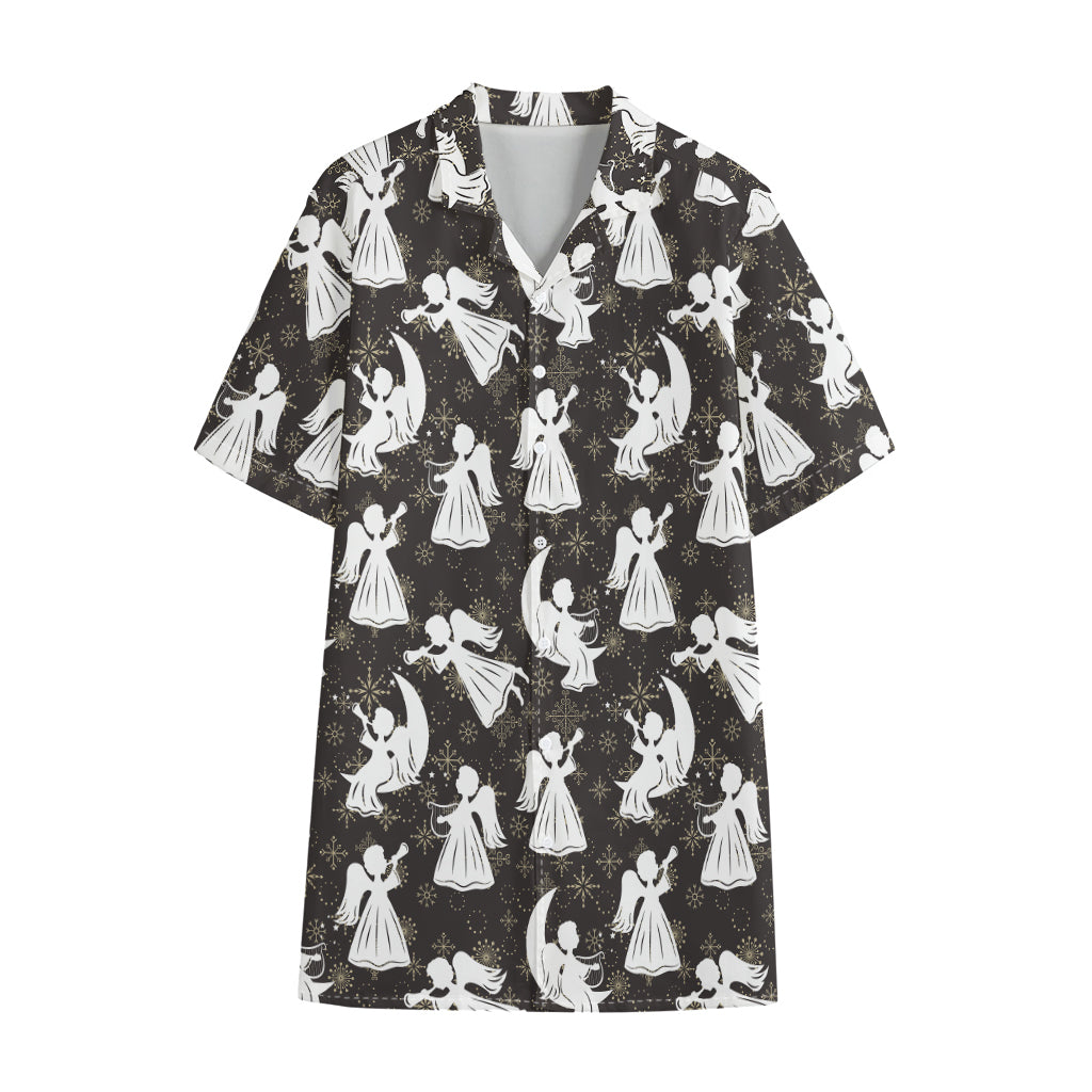 Angel And Snowflake Pattern Print Cotton Hawaiian Shirt