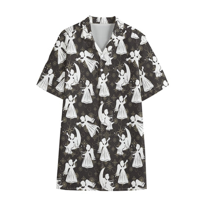 Angel And Snowflake Pattern Print Cotton Hawaiian Shirt