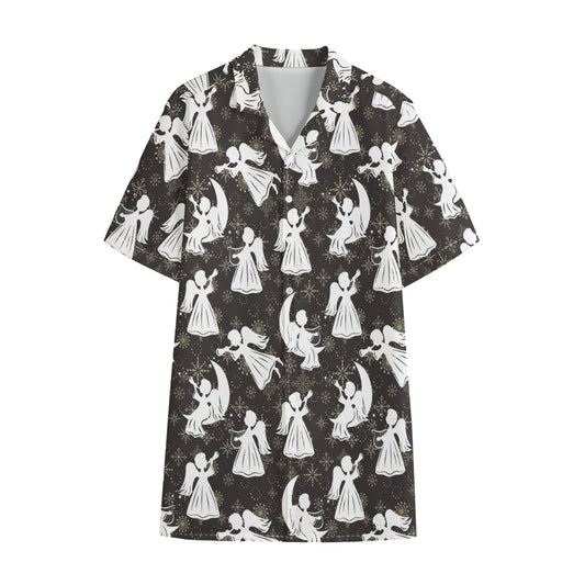 Angel And Snowflake Pattern Print Cotton Hawaiian Shirt