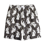 Angel And Snowflake Pattern Print Cotton Shorts