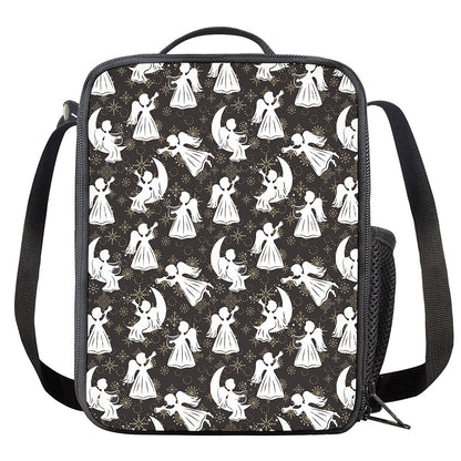 Angel And Snowflake Pattern Print Crossbody Lunch Bag