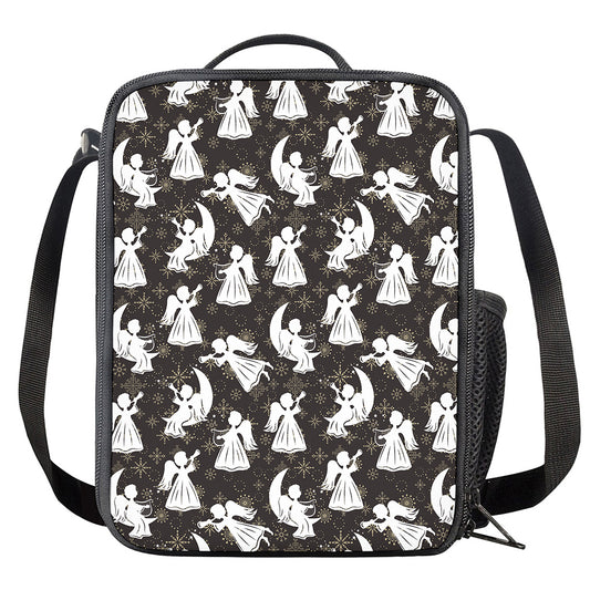 Angel And Snowflake Pattern Print Crossbody Lunch Bag