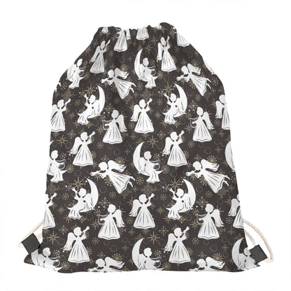 Angel And Snowflake Pattern Print Drawstring Bag