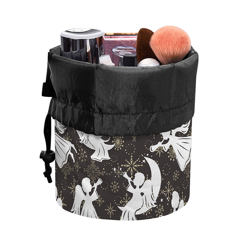 Angel And Snowflake Pattern Print Drawstring Makeup Bag