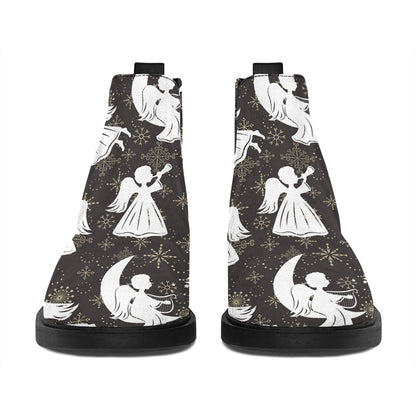 Angel And Snowflake Pattern Print Flat Ankle Boots