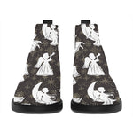 Angel And Snowflake Pattern Print Flat Ankle Boots