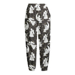 Angel And Snowflake Pattern Print Fleece Lined Knit Pants