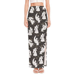 Angel And Snowflake Pattern Print High Slit Maxi Skirt