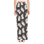 Angel And Snowflake Pattern Print High Slit Maxi Skirt