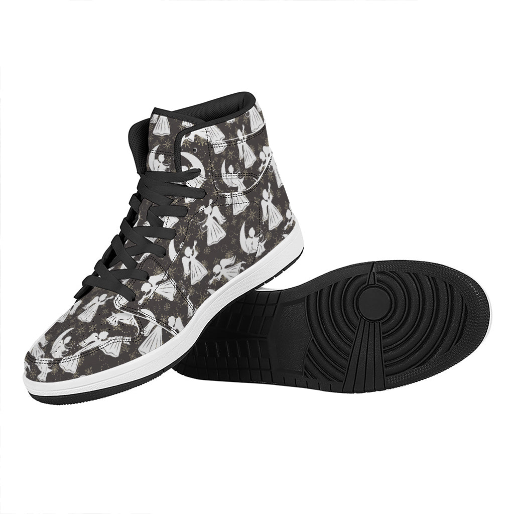 Angel And Snowflake Pattern Print High Top Leather Sneakers