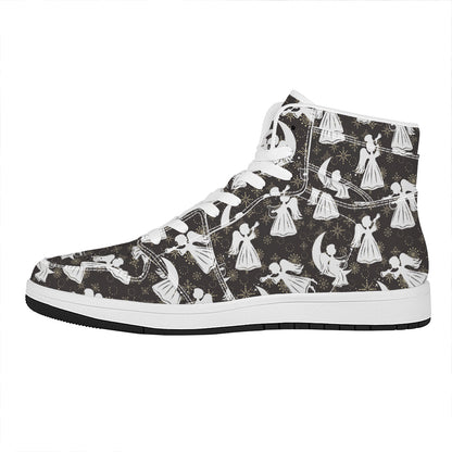 Angel And Snowflake Pattern Print High Top Leather Sneakers