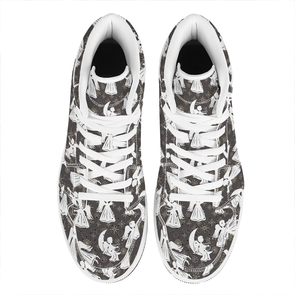 Angel And Snowflake Pattern Print High Top Leather Sneakers