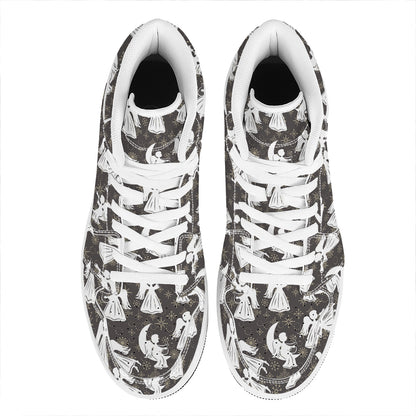 Angel And Snowflake Pattern Print High Top Leather Sneakers