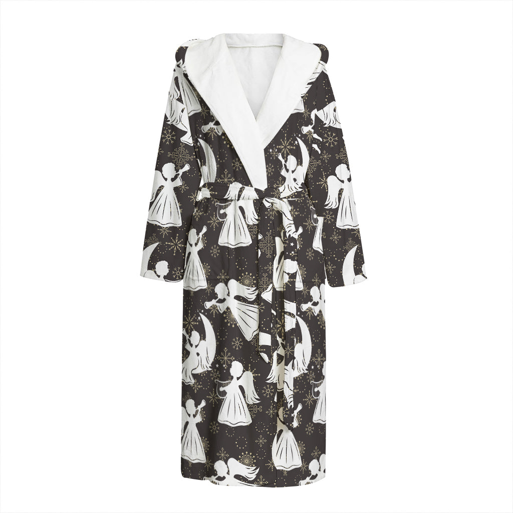 Angel And Snowflake Pattern Print Hooded Bathrobe