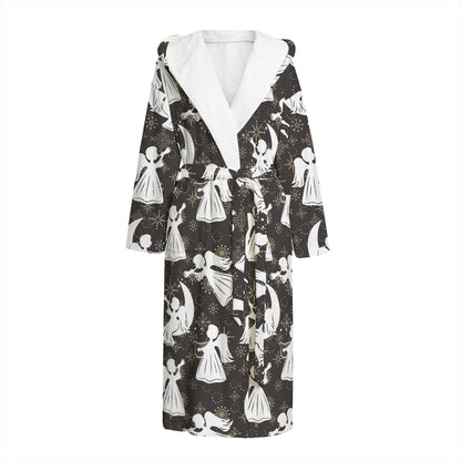 Angel And Snowflake Pattern Print Hooded Bathrobe