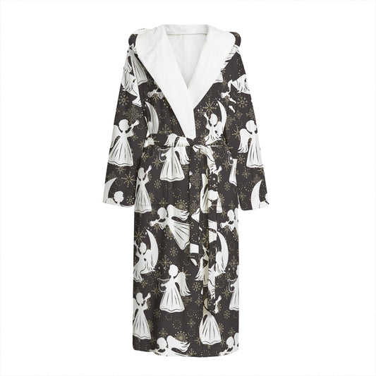 Angel And Snowflake Pattern Print Hooded Bathrobe