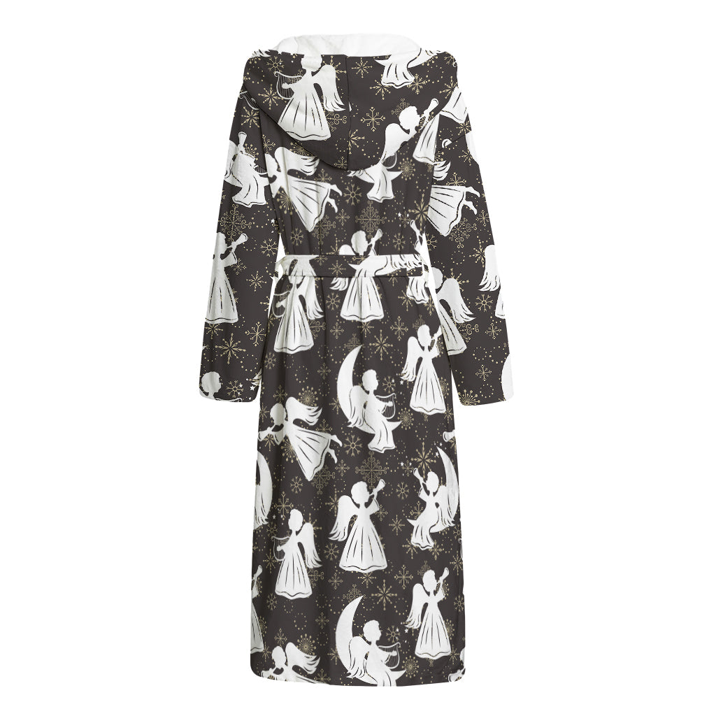Angel And Snowflake Pattern Print Hooded Bathrobe