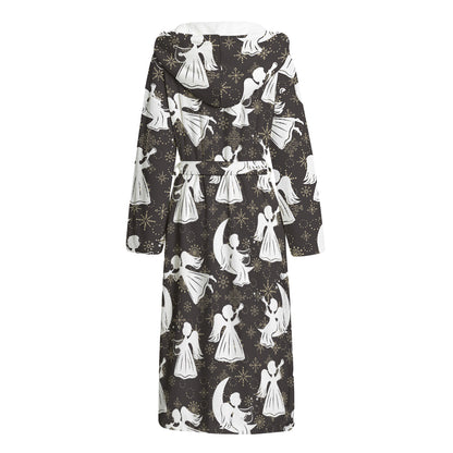 Angel And Snowflake Pattern Print Hooded Bathrobe