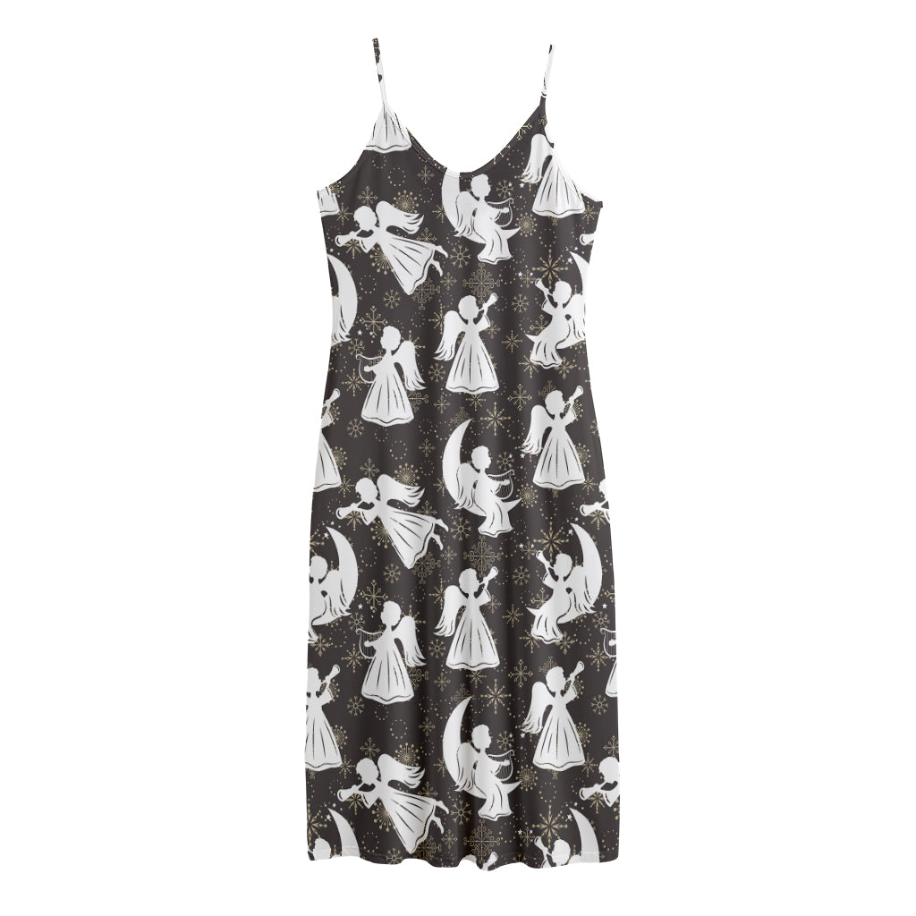 Angel And Snowflake Pattern Print Jersey Midi Cami Dress