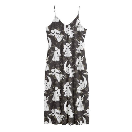 Angel And Snowflake Pattern Print Jersey Midi Cami Dress