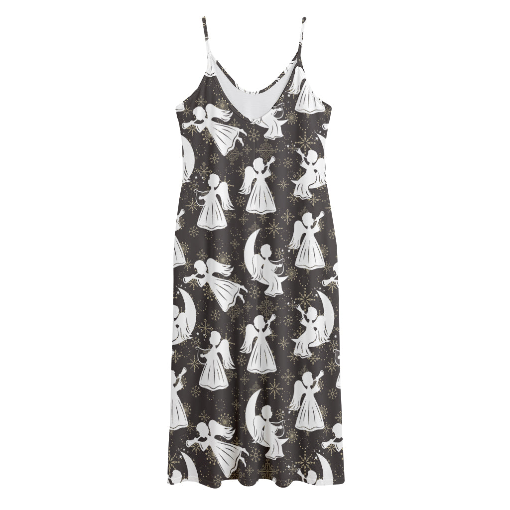 Angel And Snowflake Pattern Print Jersey Midi Cami Dress