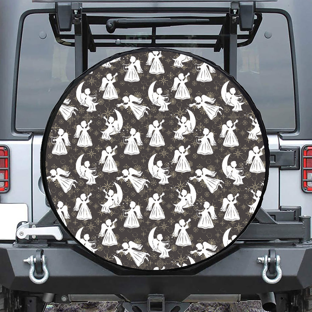 Angel And Snowflake Pattern Print Leather Spare Tire Cover