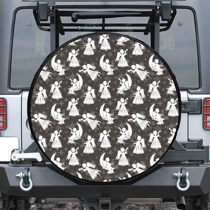 Angel And Snowflake Pattern Print Leather Spare Tire Cover
