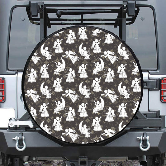 Angel And Snowflake Pattern Print Leather Spare Tire Cover