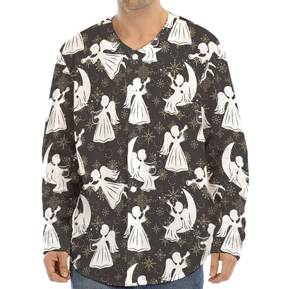 Angel And Snowflake Pattern Print Long Sleeve Baseball Jersey