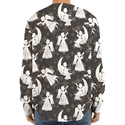 Angel And Snowflake Pattern Print Long Sleeve Baseball Jersey