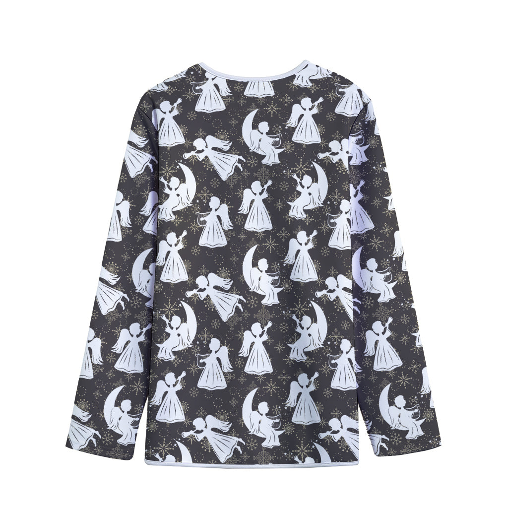 Angel And Snowflake Pattern Print Long Sleeve Short Coat