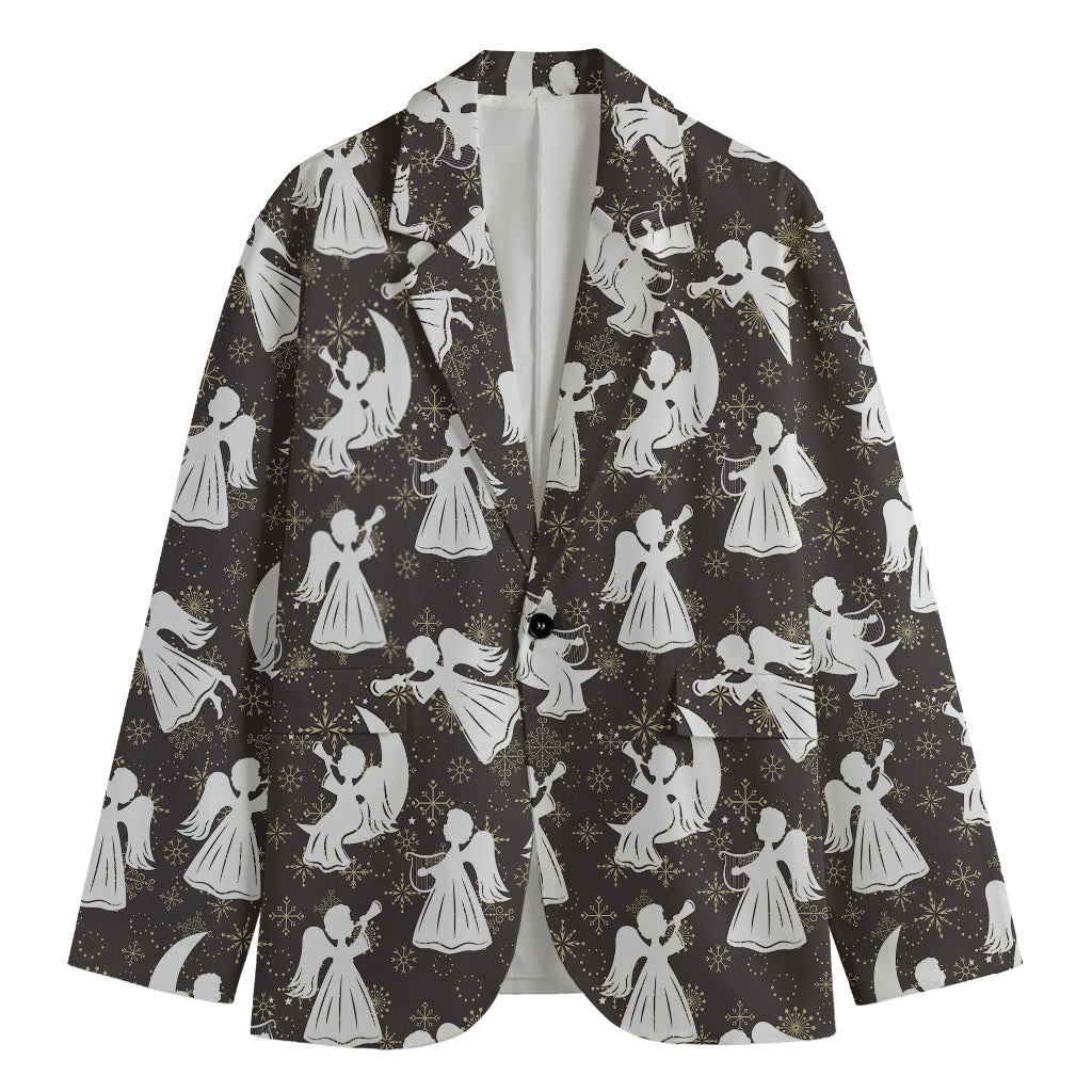 Angel And Snowflake Pattern Print Men's Blazer