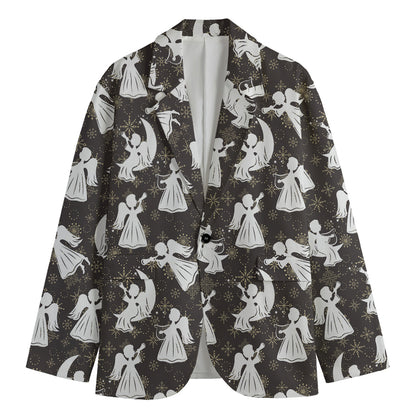 Angel And Snowflake Pattern Print Men's Blazer