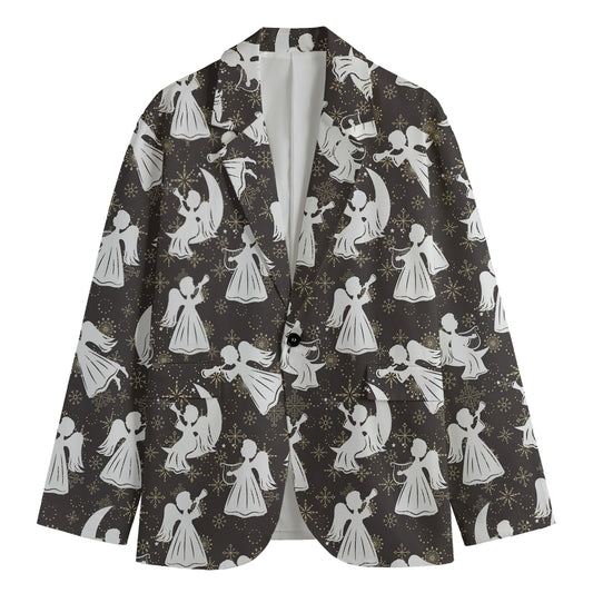 Angel And Snowflake Pattern Print Men's Blazer